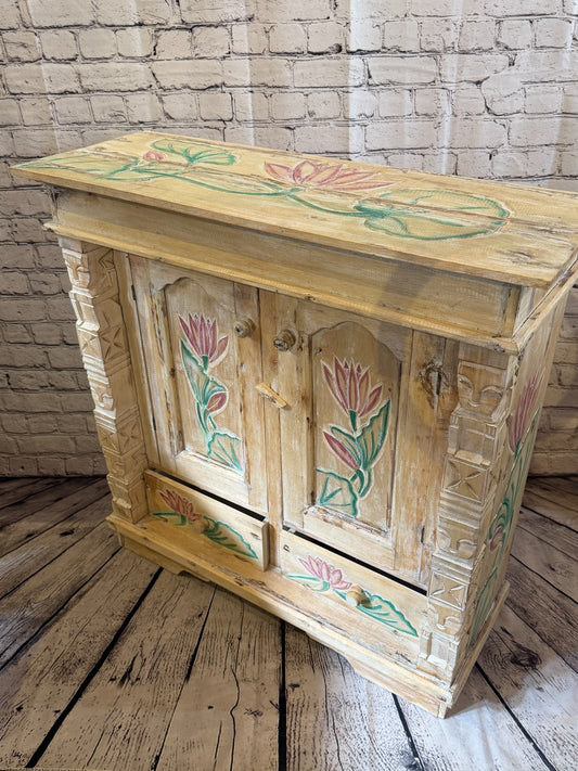 80cm x 80cm Flower 2 Door Long Wooden Side Cabinet Living Storage Furniture0