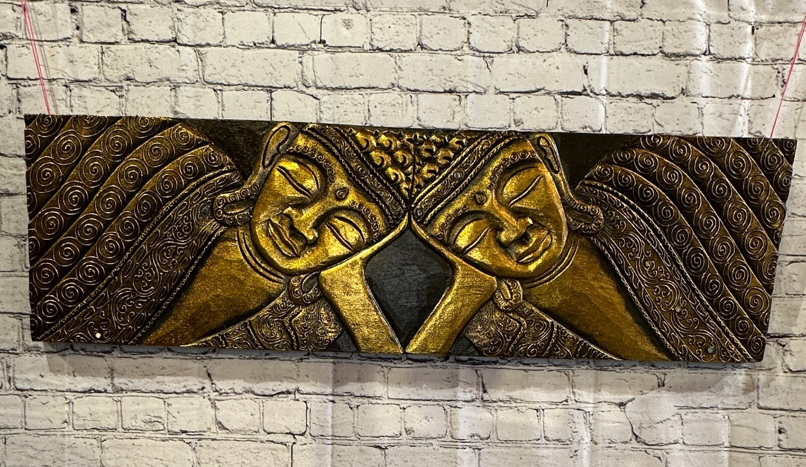 100cm x 30cm Buddha 2 Faces Gold Wooden Wood Panel Wall Art Plaque Handcarved7