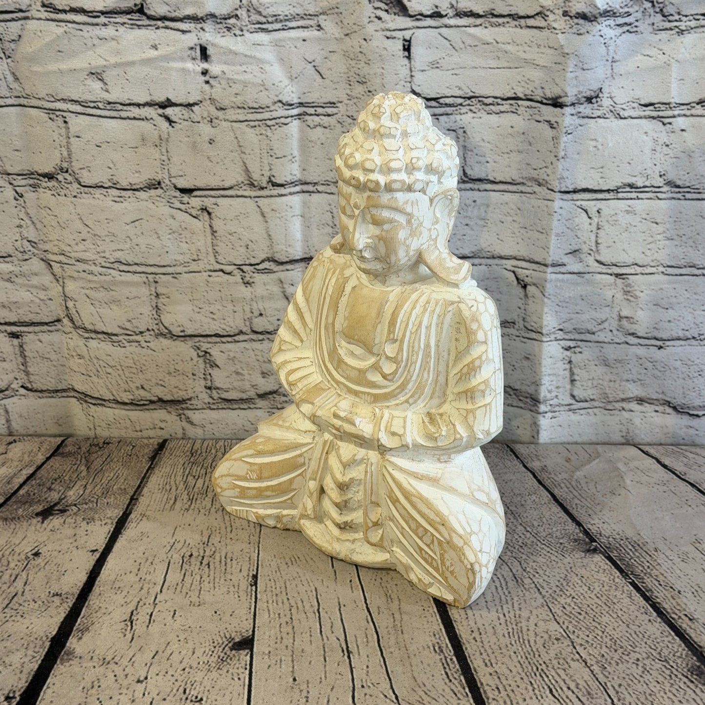 30cm White Meditating Buddha Ornament Sculpture Statue Buddhas Hand Carved Wood1