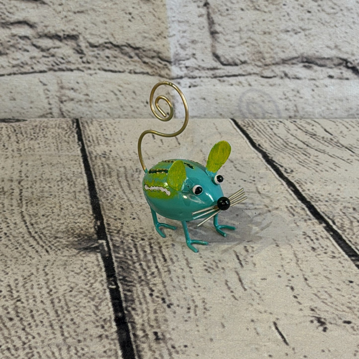 7cm x 7cm Colourful Blue Yellow Mouse Rat Metal Tin Standing Ornament Statue2