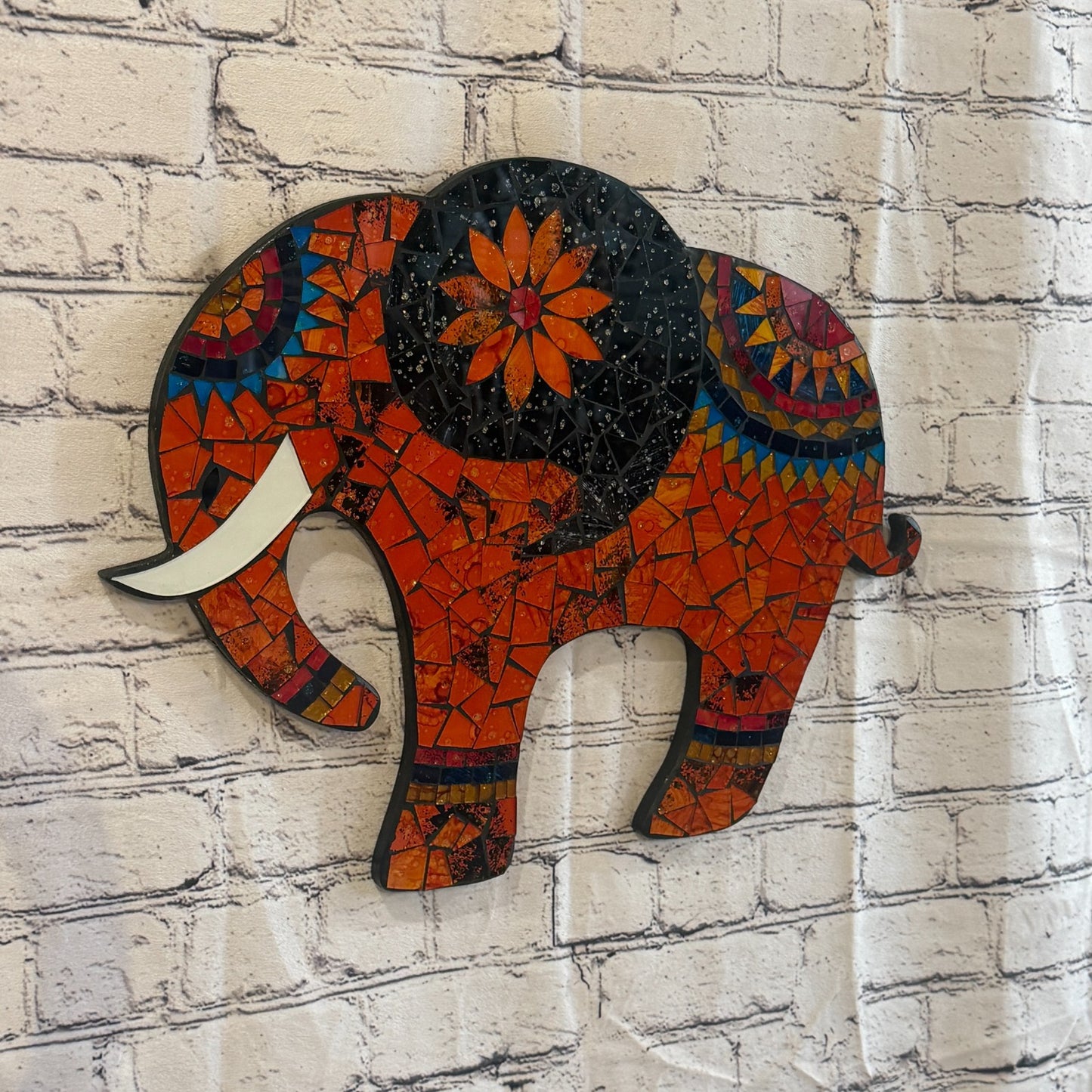 Orange Elephant Mosaic Tile Wall Mirror 40cm x 40cm 16 Inches Handmade1