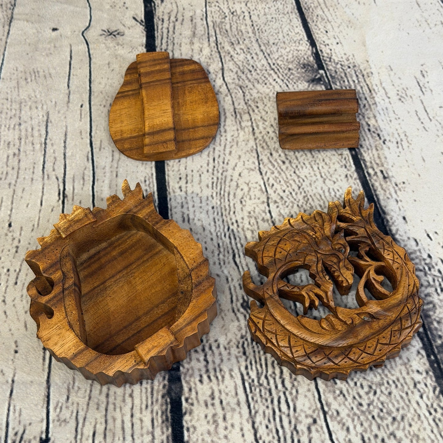 Round Dragon Scale 4 Bit Wooden Puzzle Box Secret Box Magic Trinket Handmade1