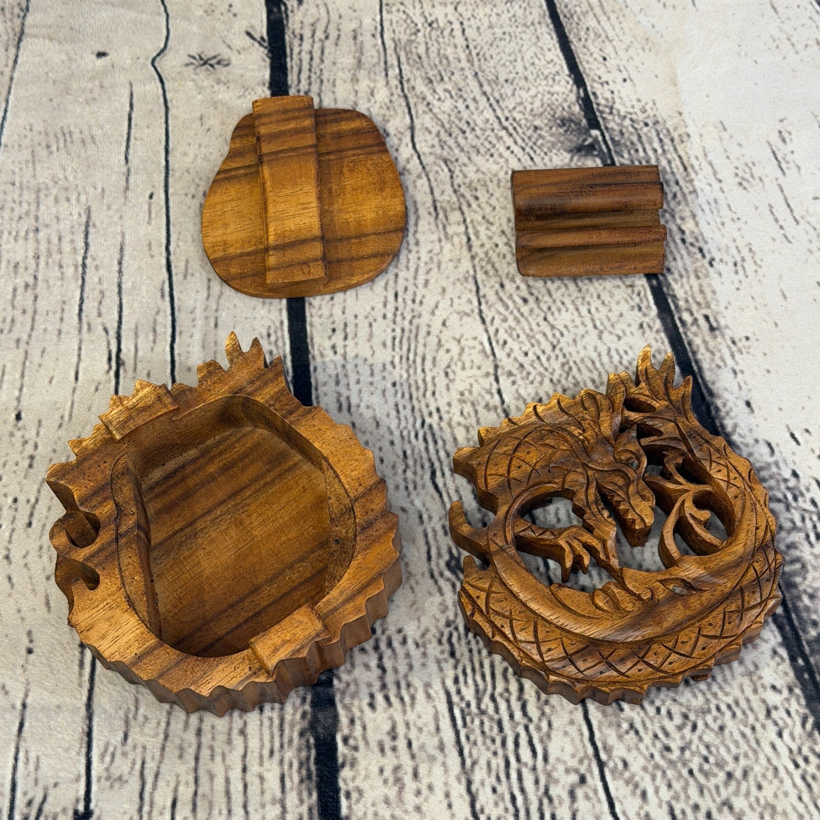 Round Dragon Scale 4 Bit Wooden Puzzle Box Secret Box Magic Trinket Handmade1