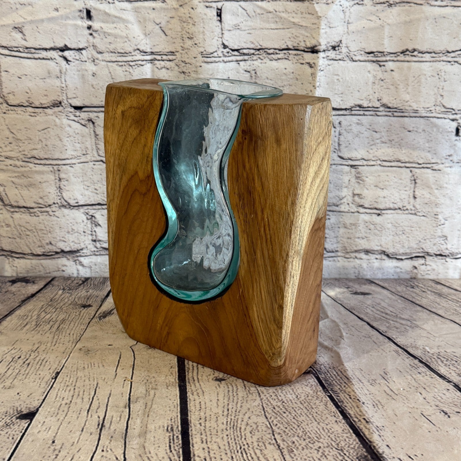 25cm Tall Block Vase Colour Melted Glass Wood Decorative Vase Glass Sculpture0