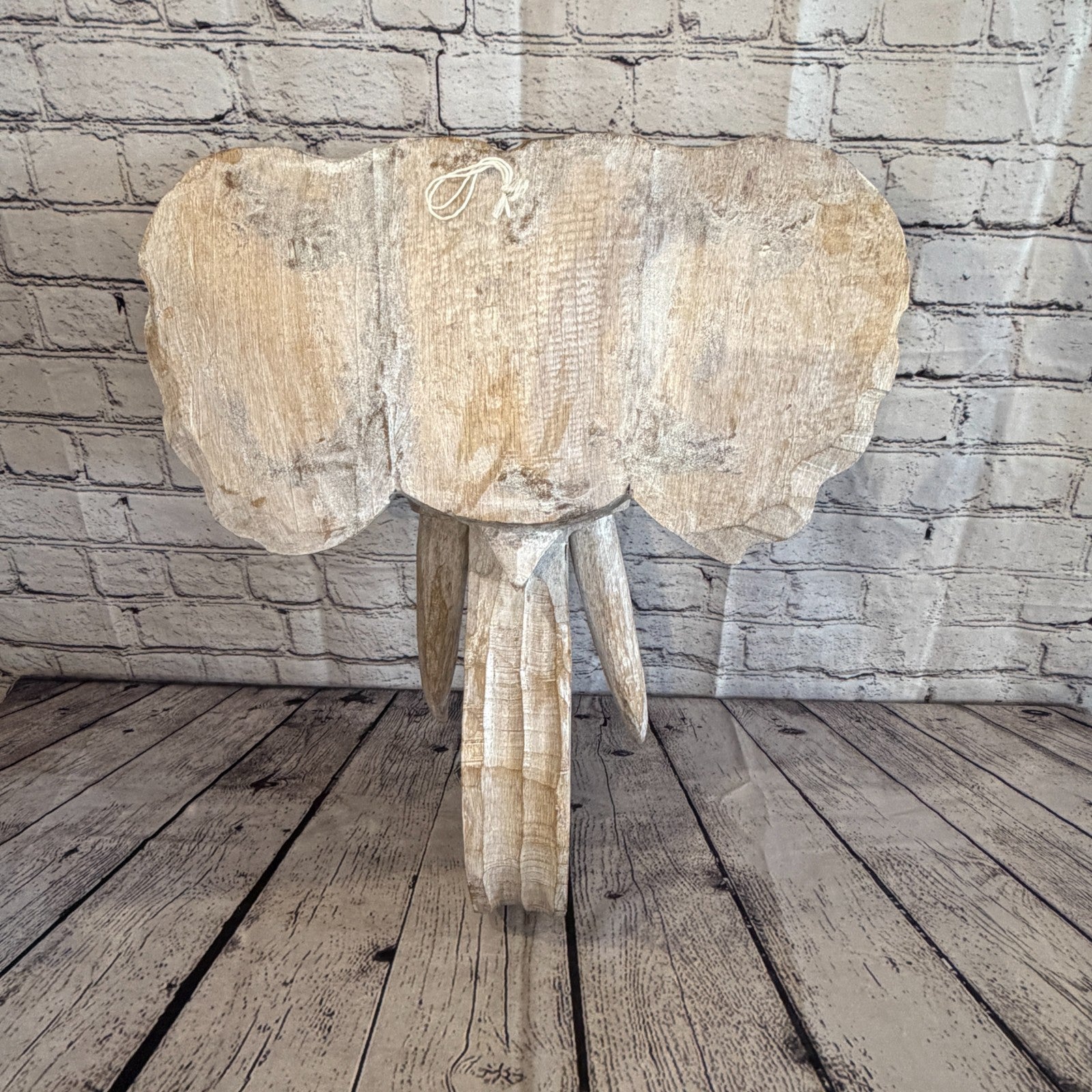 50cm x 45cm Silver Green Painted Wood Elephant Head Wall Mounted Art Shabby5