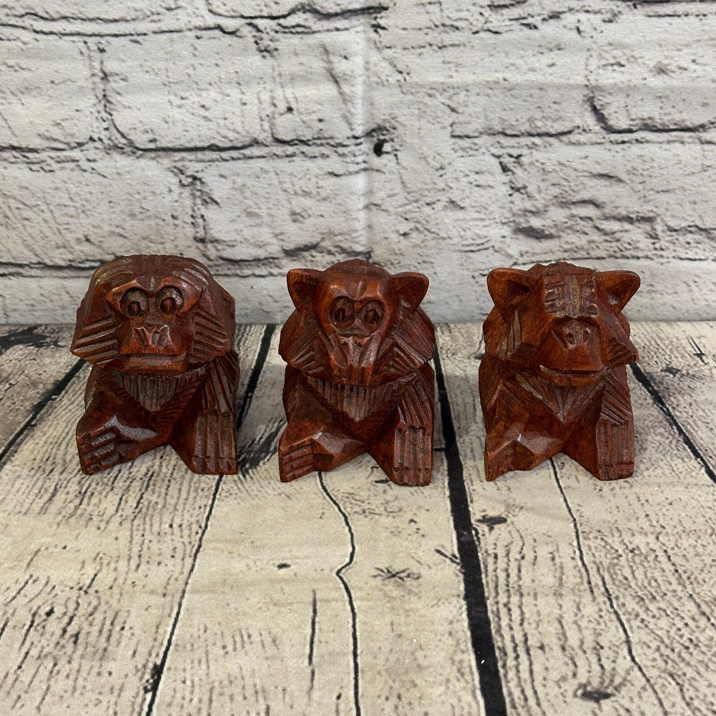 8cm Tall Wooden 3 Wise Monkeys Figure Hear No Evil See No Evil Speak No Evil0