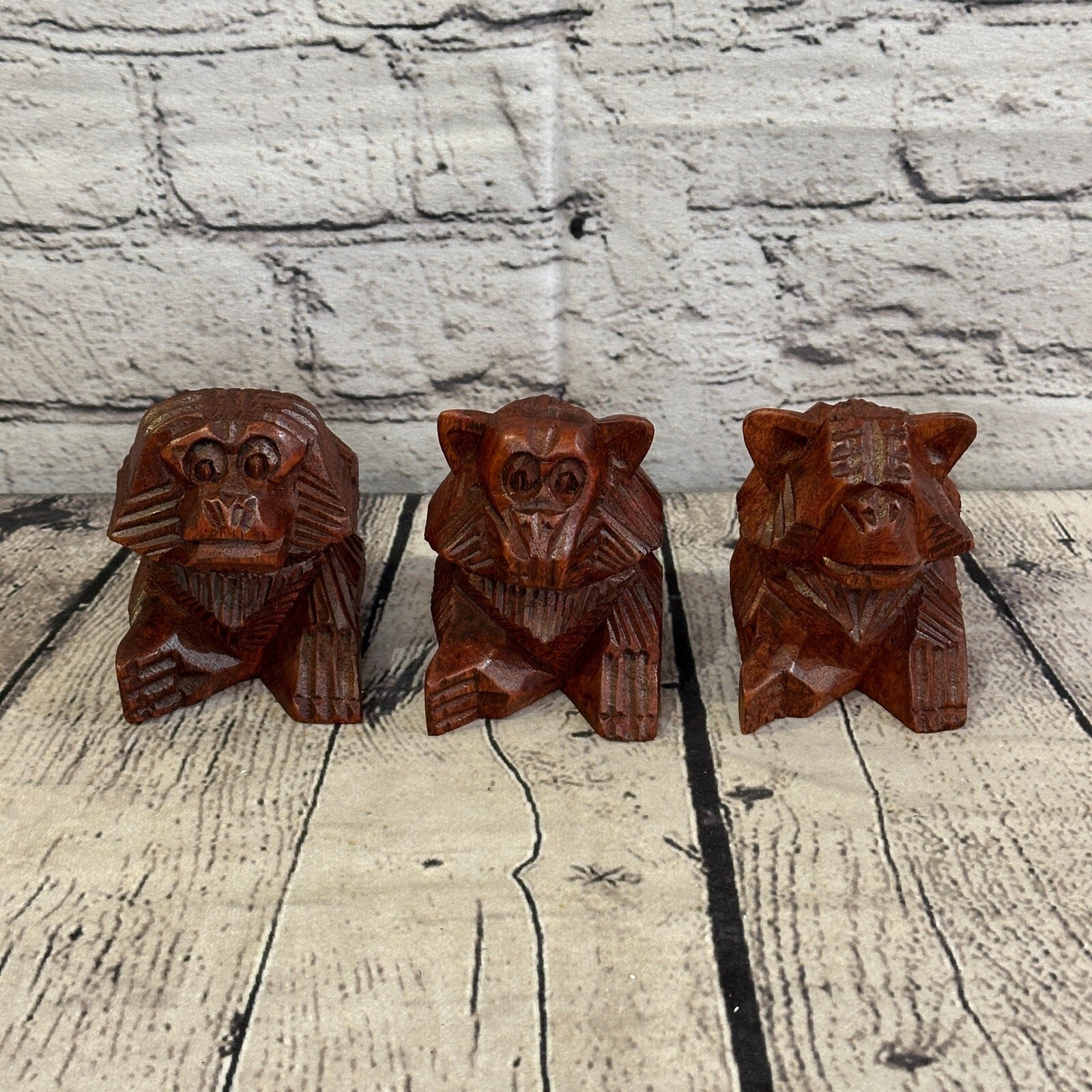 8cm Tall Wooden 3 Wise Monkeys Figure Hear No Evil See No Evil Speak No Evil0