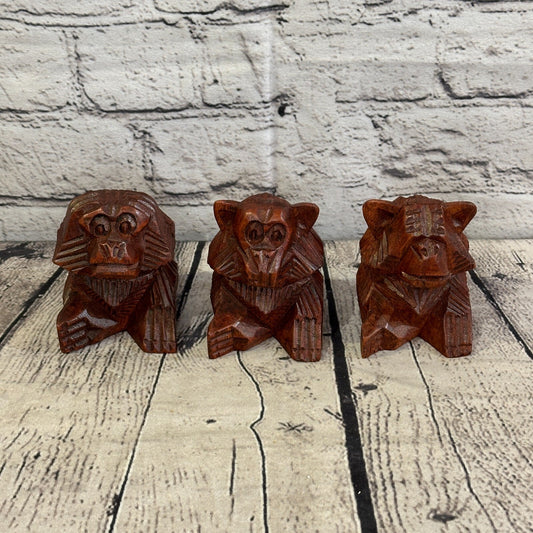 8cm Tall Wooden 3 Wise Monkeys Figure Hear No Evil See No Evil Speak No Evil0