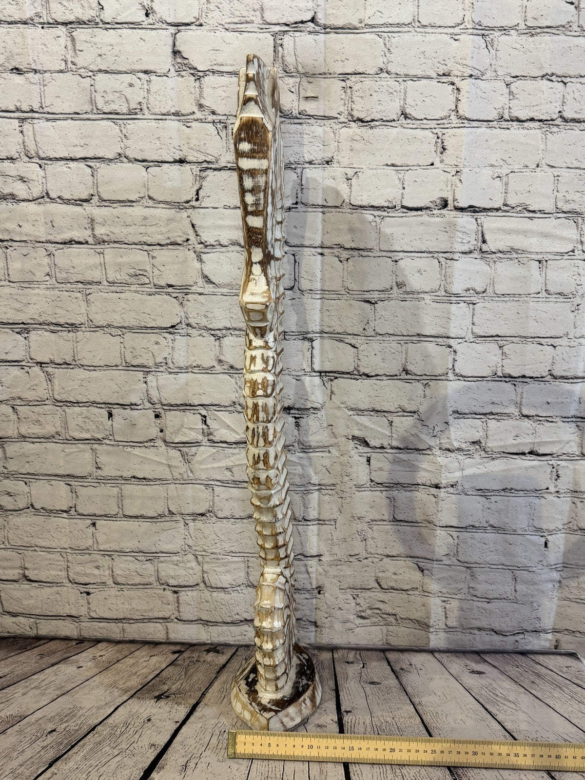 80cm Brown Wooden Shabby Seahorse Statue Ornament Fair Trade Handcarved7