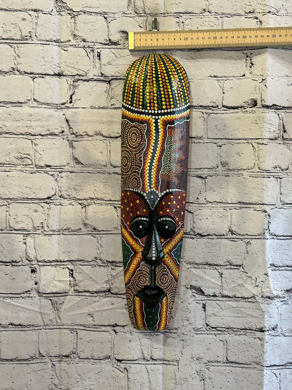 Mask 50cm Carved Wooden Dot Painted Ethnic Tribal Tiki Wall Art Handmade No 14