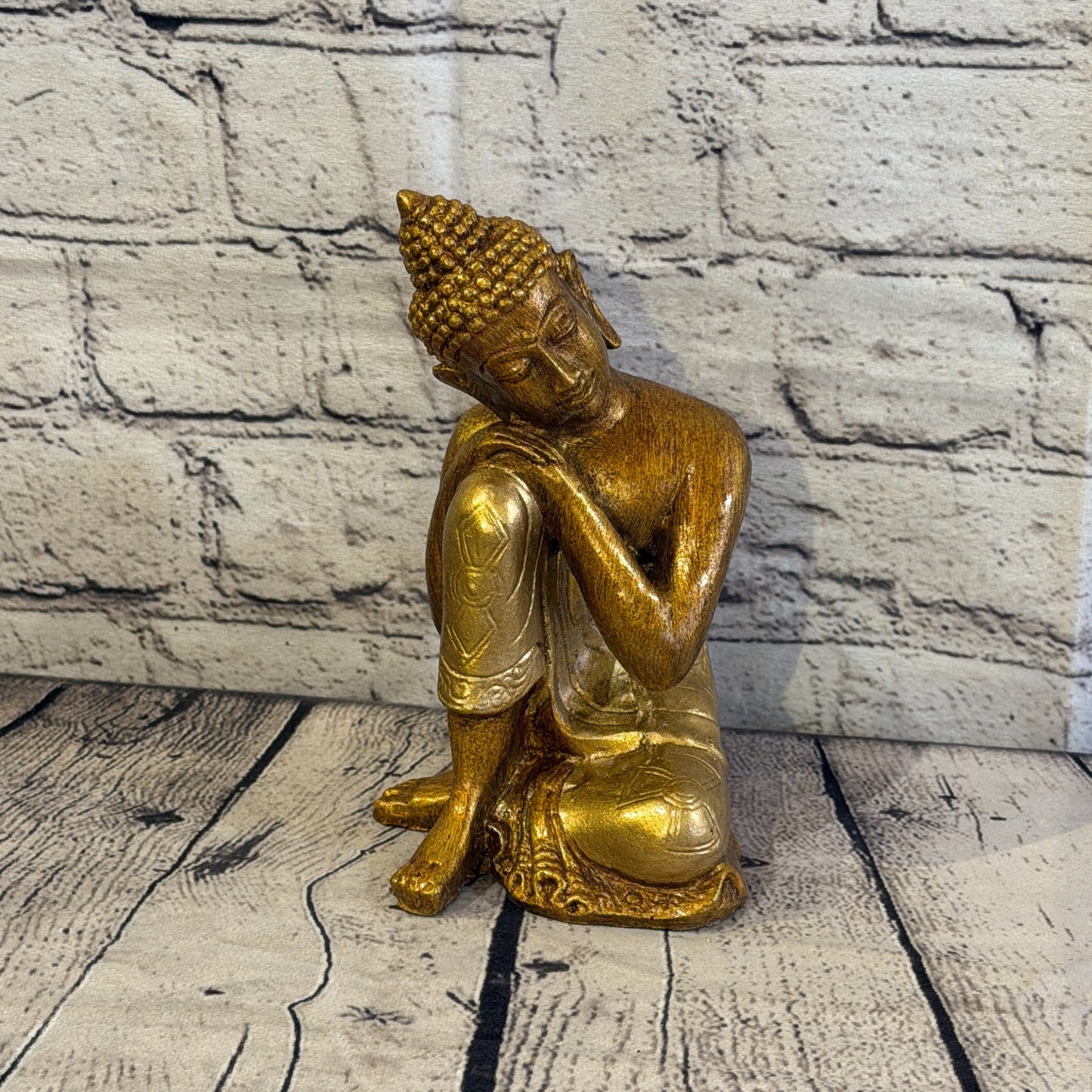 Bronze & Bronze 20cm x 10cm Thai Kneeling Buddha Sitting  Statue Resin Hindu1