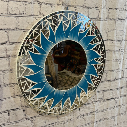 Turquoise Blue Sun Flame Mosaic Tile Wall Mirror 50cm x 50cm 20 Inches Handmade0