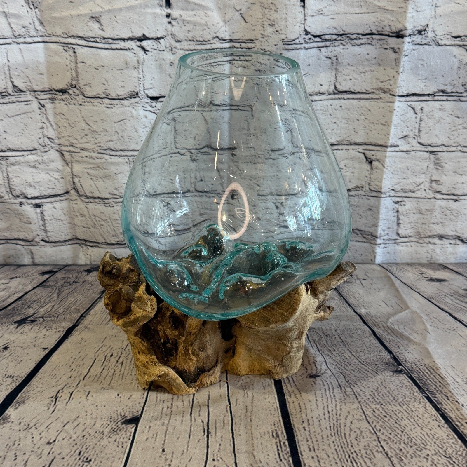 30cm Tall Clear Colour Melted Glass Wood Decorative Vase Glass Sculpture Crafted0