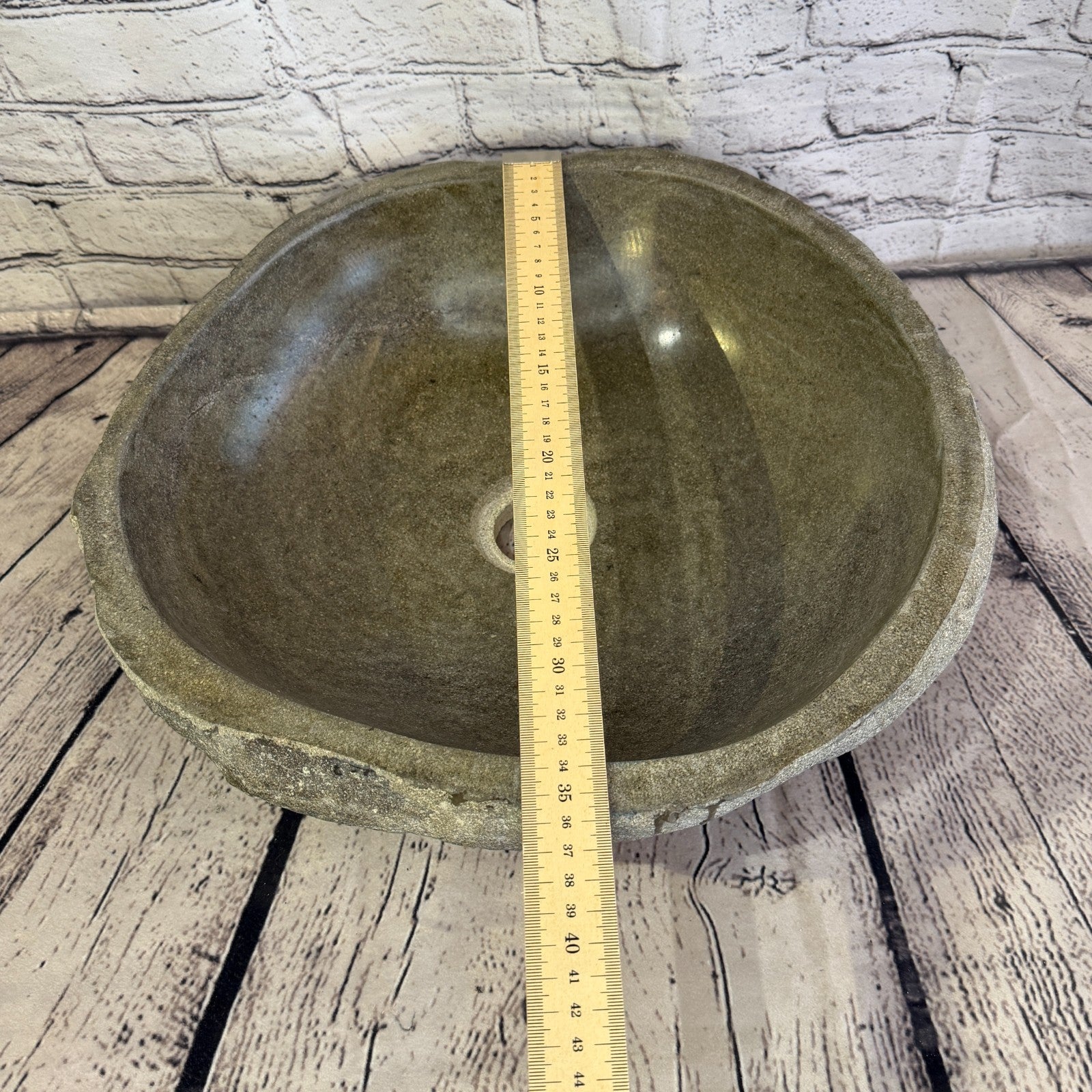 39cm x 36cm Wash Basin Bathroom Counter Top Washing River Stone Bowl Sink No 408