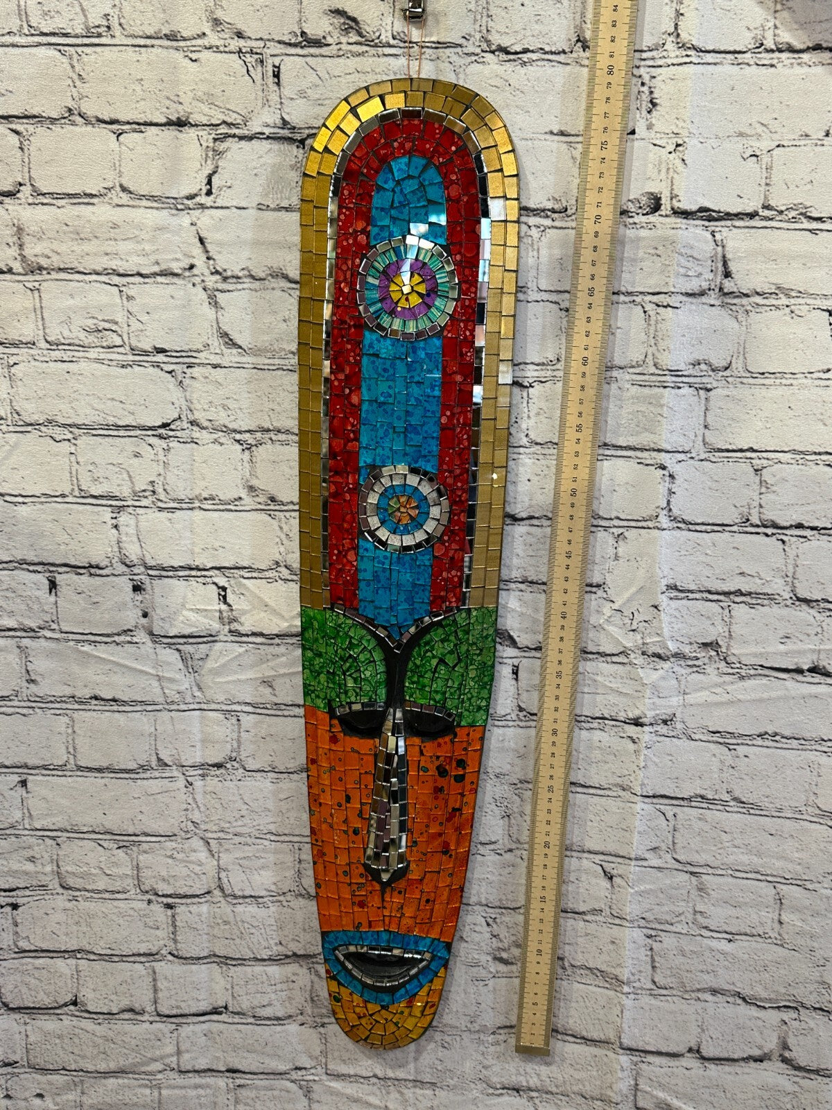 80cm Mosaic Mirror Mask Carved Painted Ethnic Tribal Wall Art Handmade Design 73