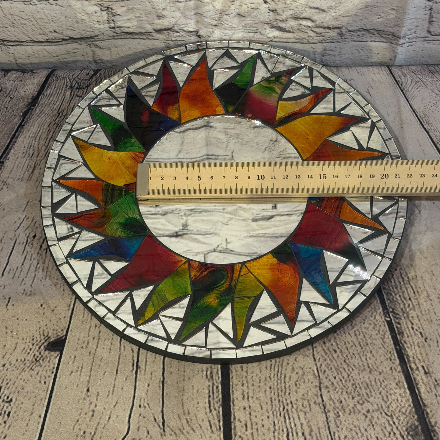 Rainbow Black Sun Flame Mosaic Tile Wall Mirror 30cm x 30cm 12 Inches Handmade5