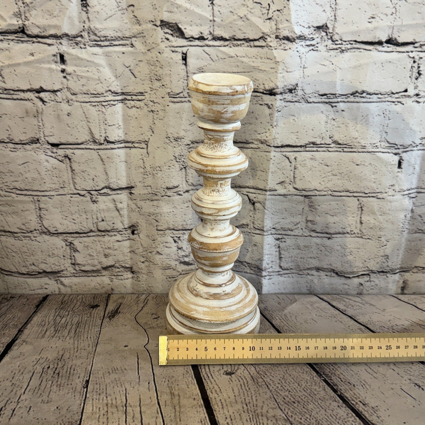 30cm x 10cm White Regal Wooden Vintage Style Candle Stand Shabby Pillar Holders5