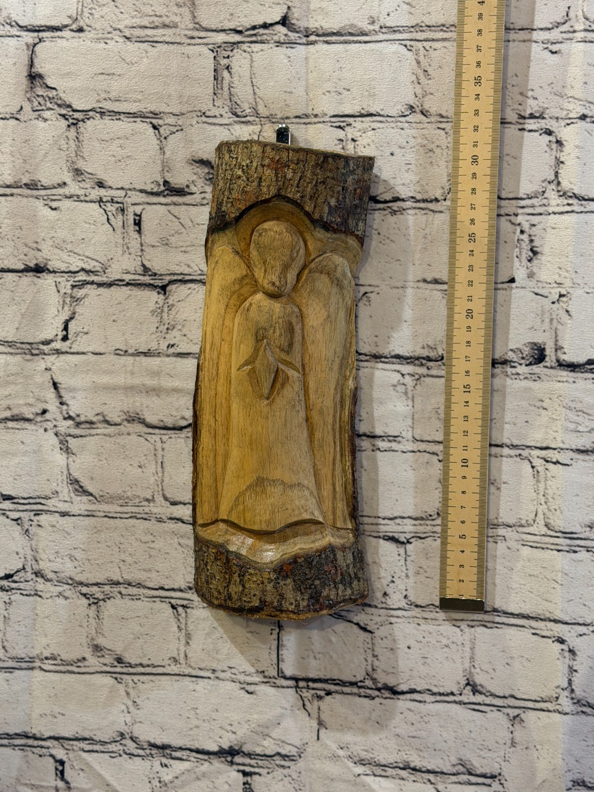 Praying Angel Design 30cm Hand Carved Wizard Tree Trunk Wood Fairtrade4