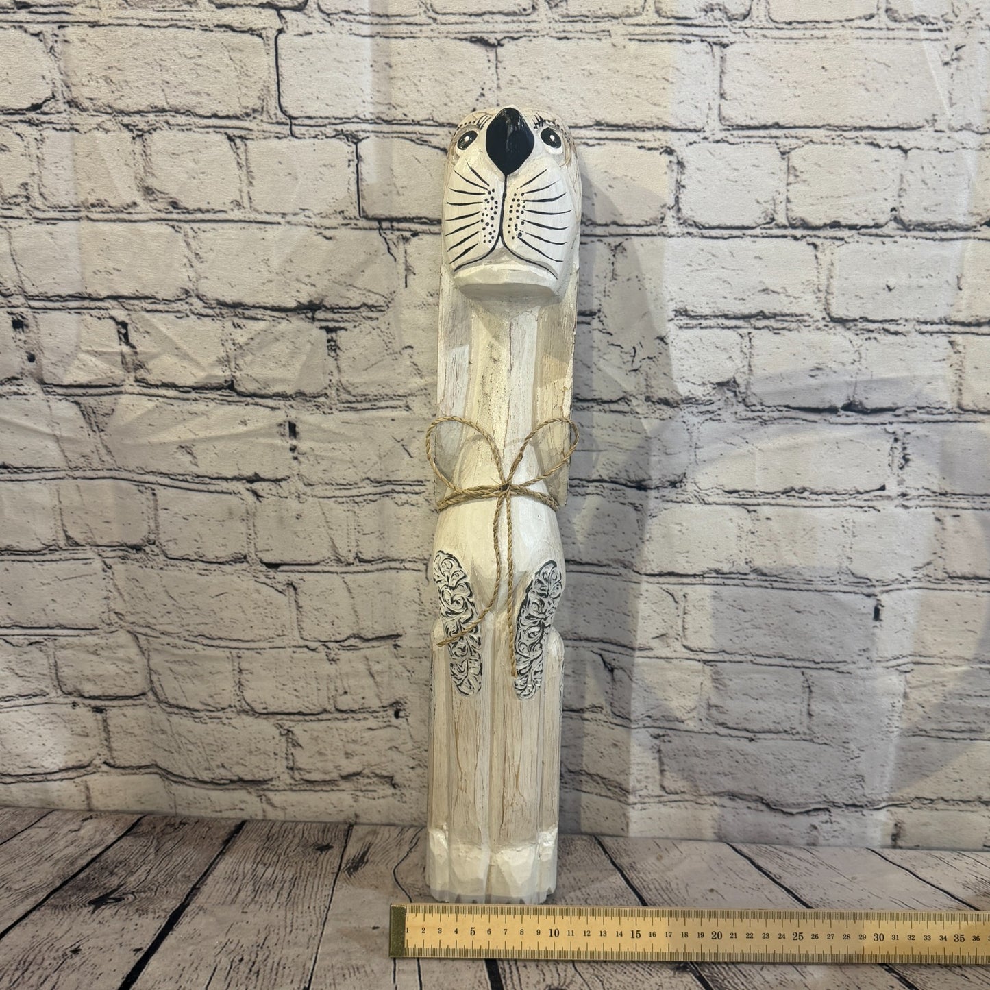 50cm White Wooden Shabby Dog Statue Ornament Fair Trade Handcarved6