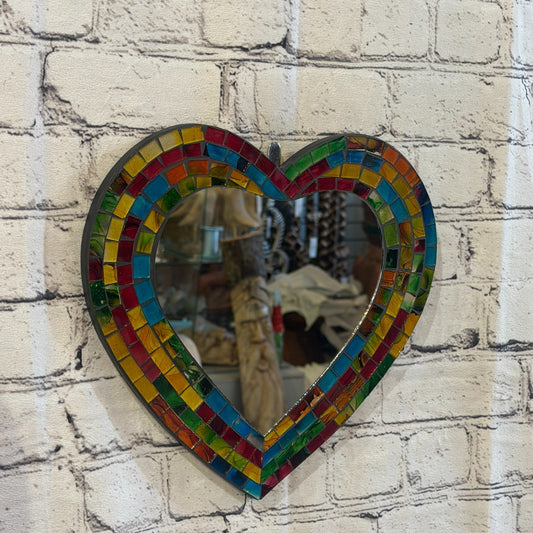 Rainbow Heart Shape Mosaic Tile Wall Mirror 28cm x 25cm 10 Inches Handmade New0