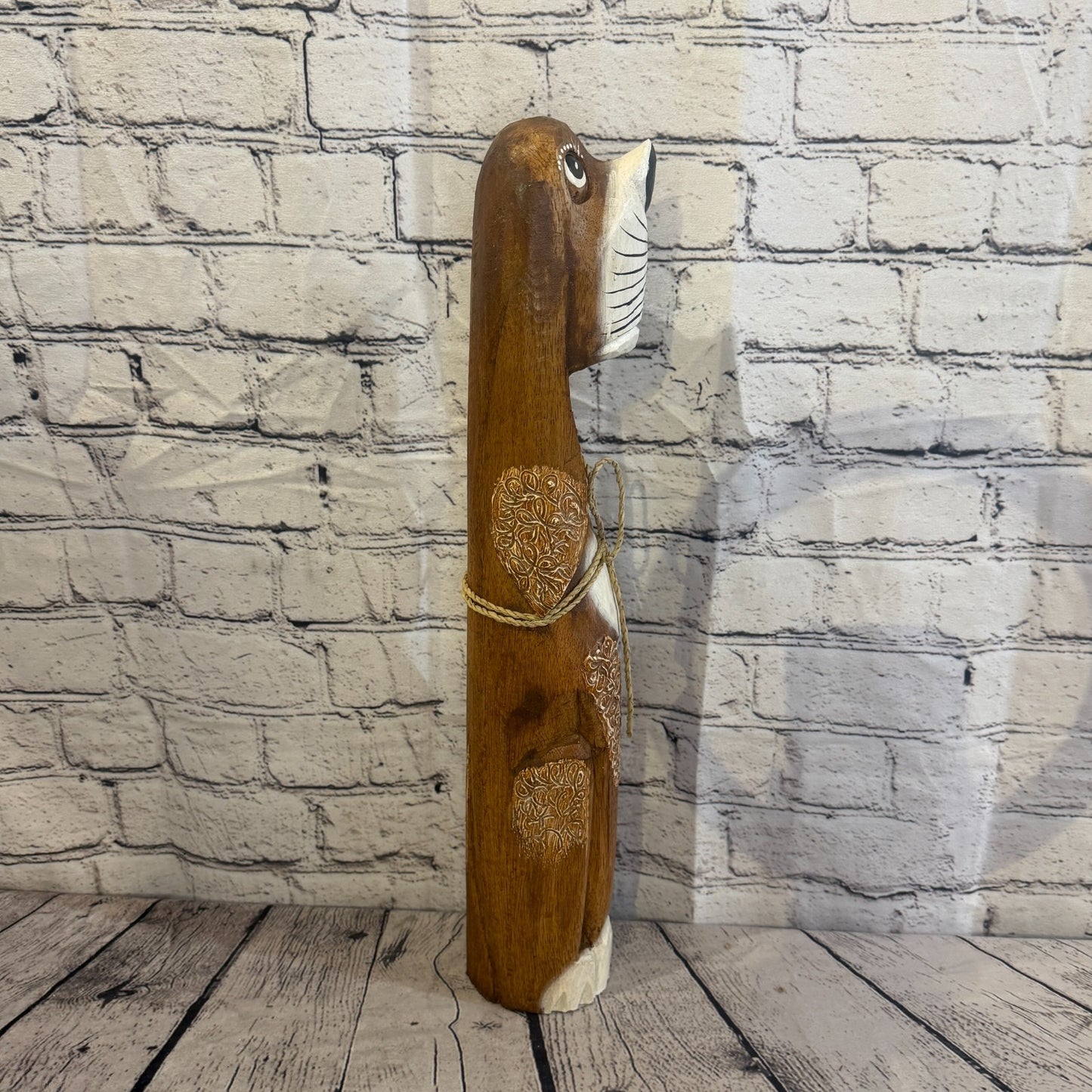 50cm Dark Brown Wooden Shabby Dog Statue Ornament Fair Trade Handcarved3