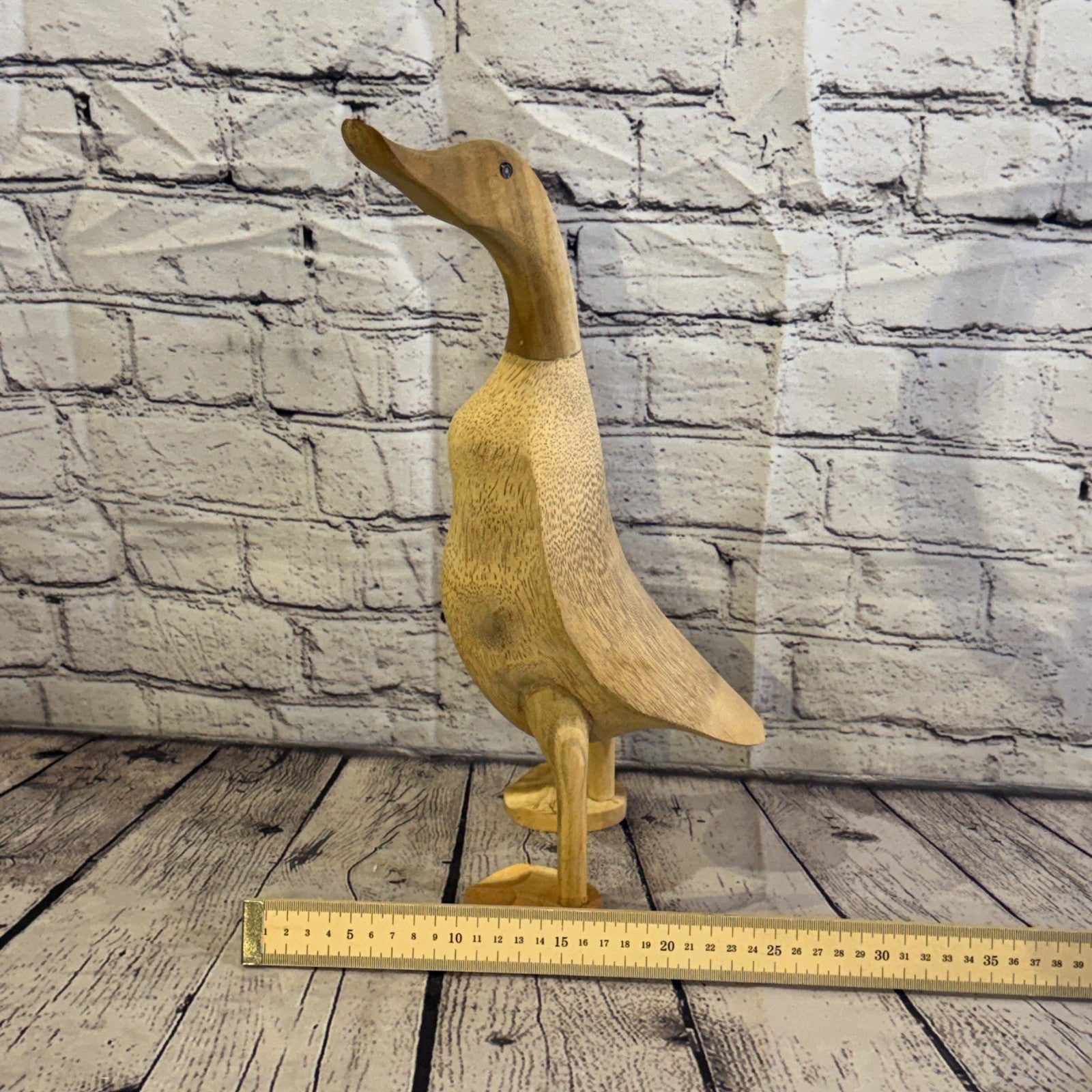 Looking Left 40cm Tall Wooden Smooth Duckling Baby Duck Bamboo Root Fairtrade7