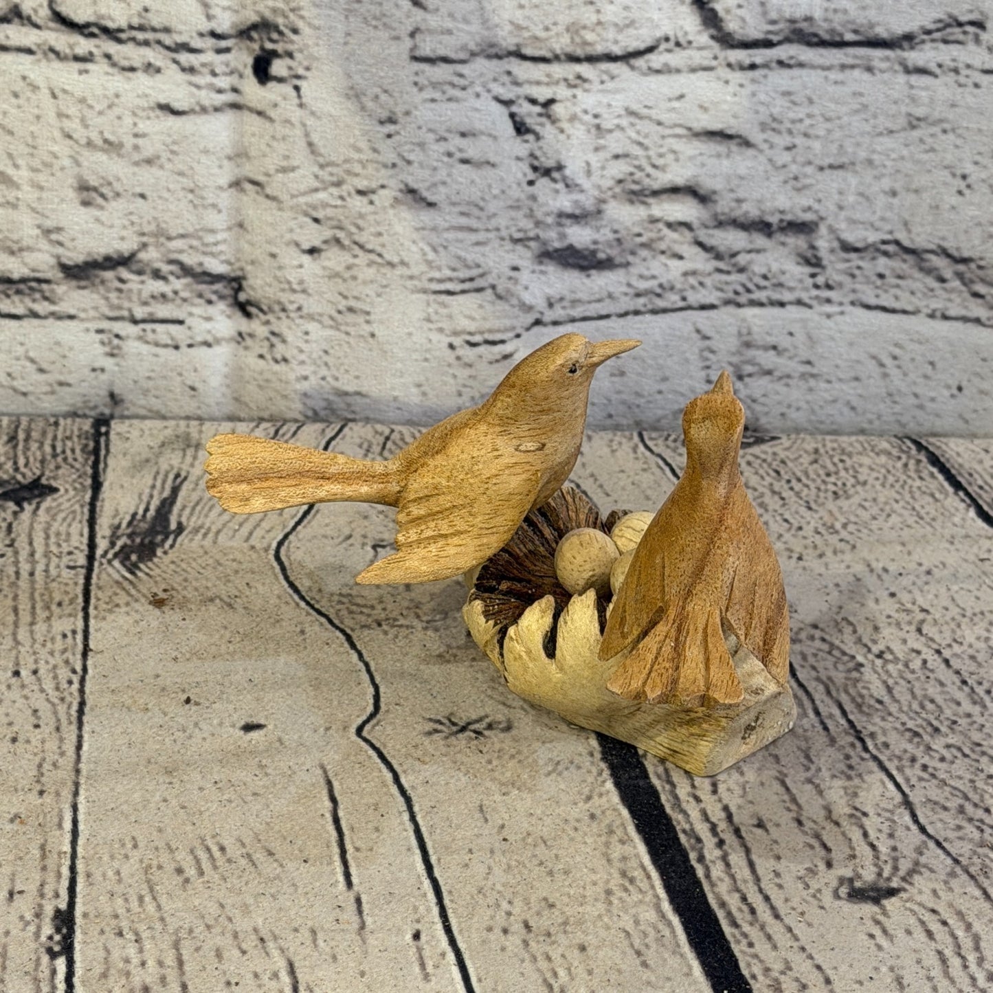 15cm Double Bird Mushroom Parasite Ornament Natural Carving Fair trade Wooden3