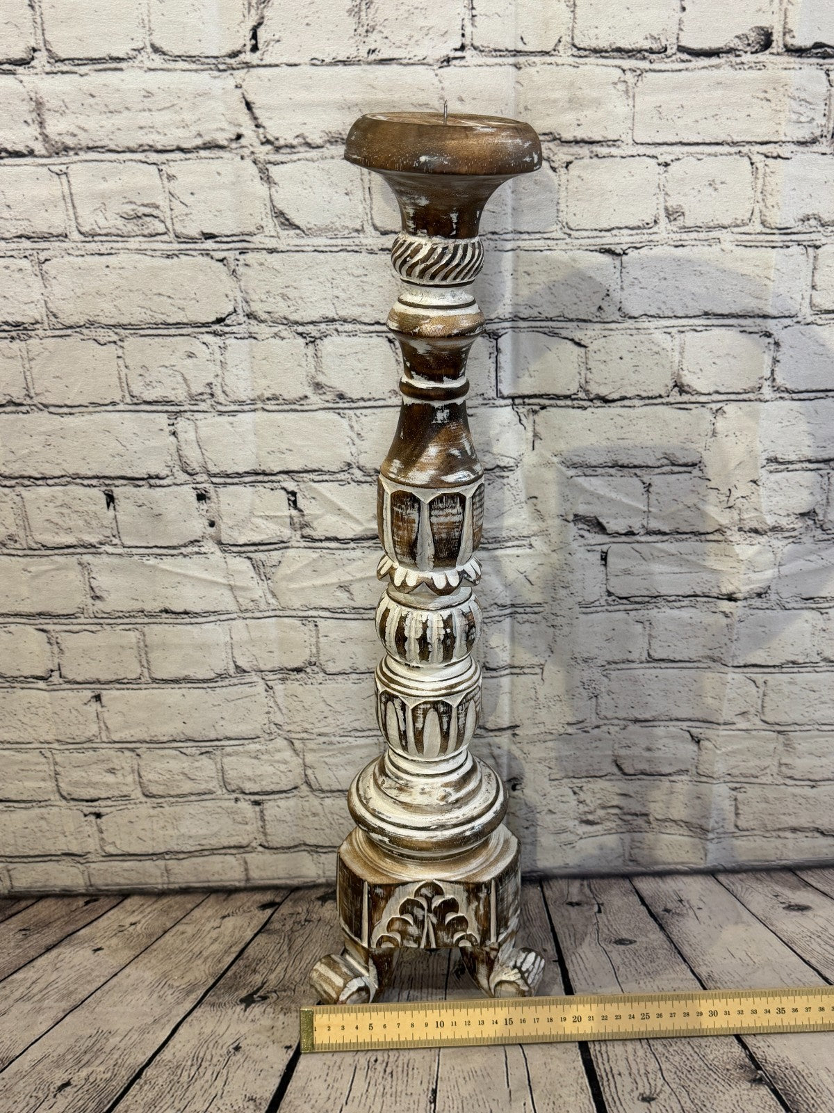 60cm x 15cm Brown Regal Wooden Vintage Style Candle Stand Shabby Pillar Holders4