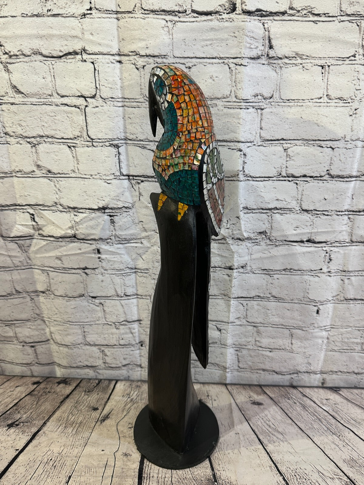 60cm Mosaic Parrot Bird Ornament Statue Fair Trade Handmade Carved Wood Design 46