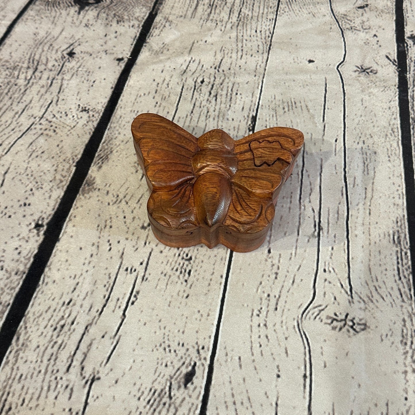 Carved Butterfly 4 Bit Wooden Puzzle Box Secret Box Magic Trinket Handmade0