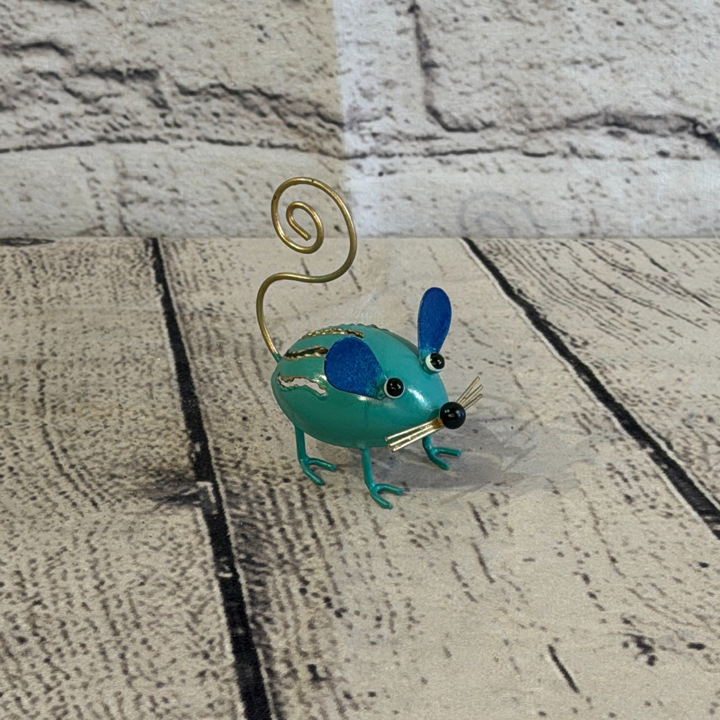 7cm x 7cm Colourful Blue Blue Mouse Rat Metal Tin Standing Ornament Statue2