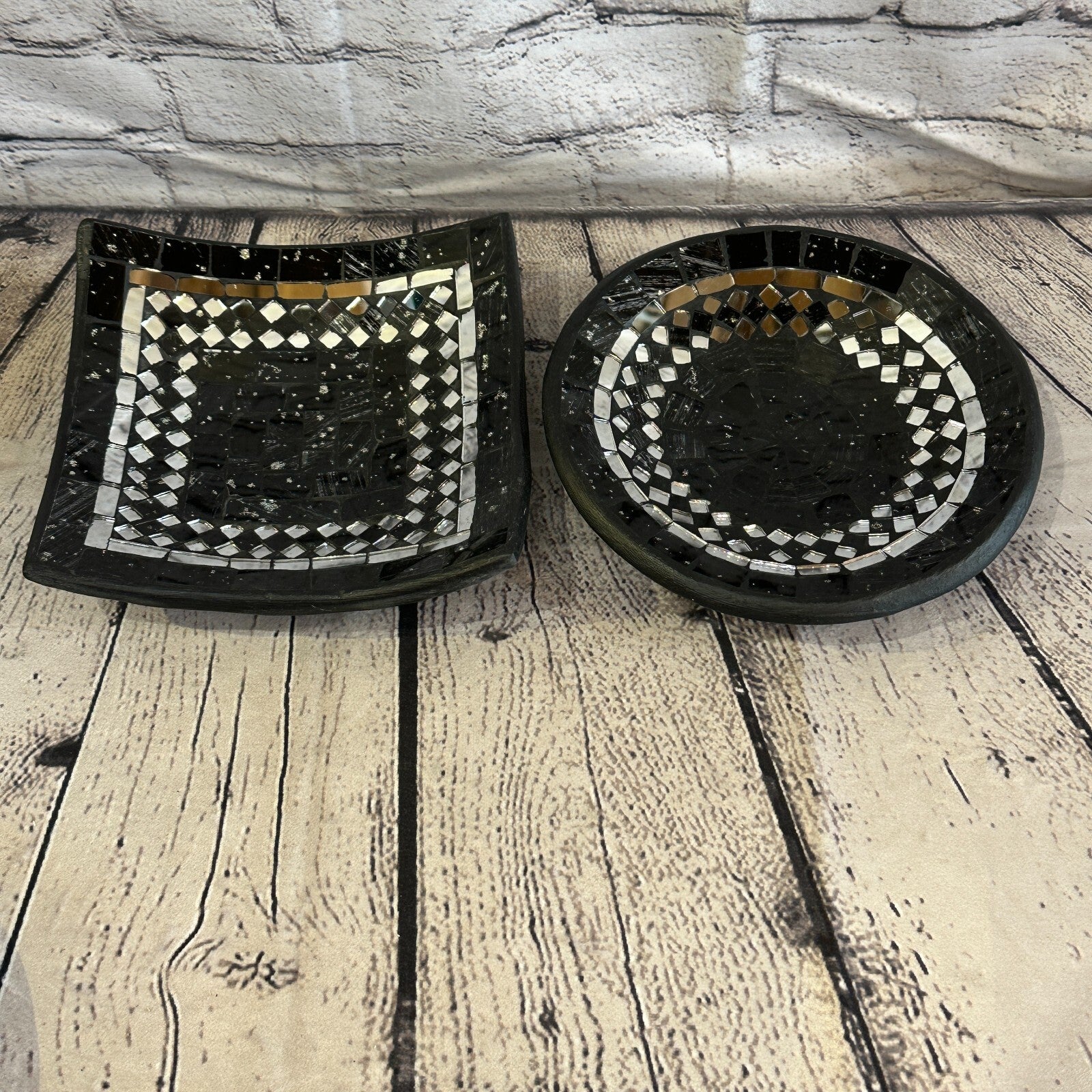 25cm Black Square Mosaic Handmade Ceramic Glass Tile Bowl Fruit5