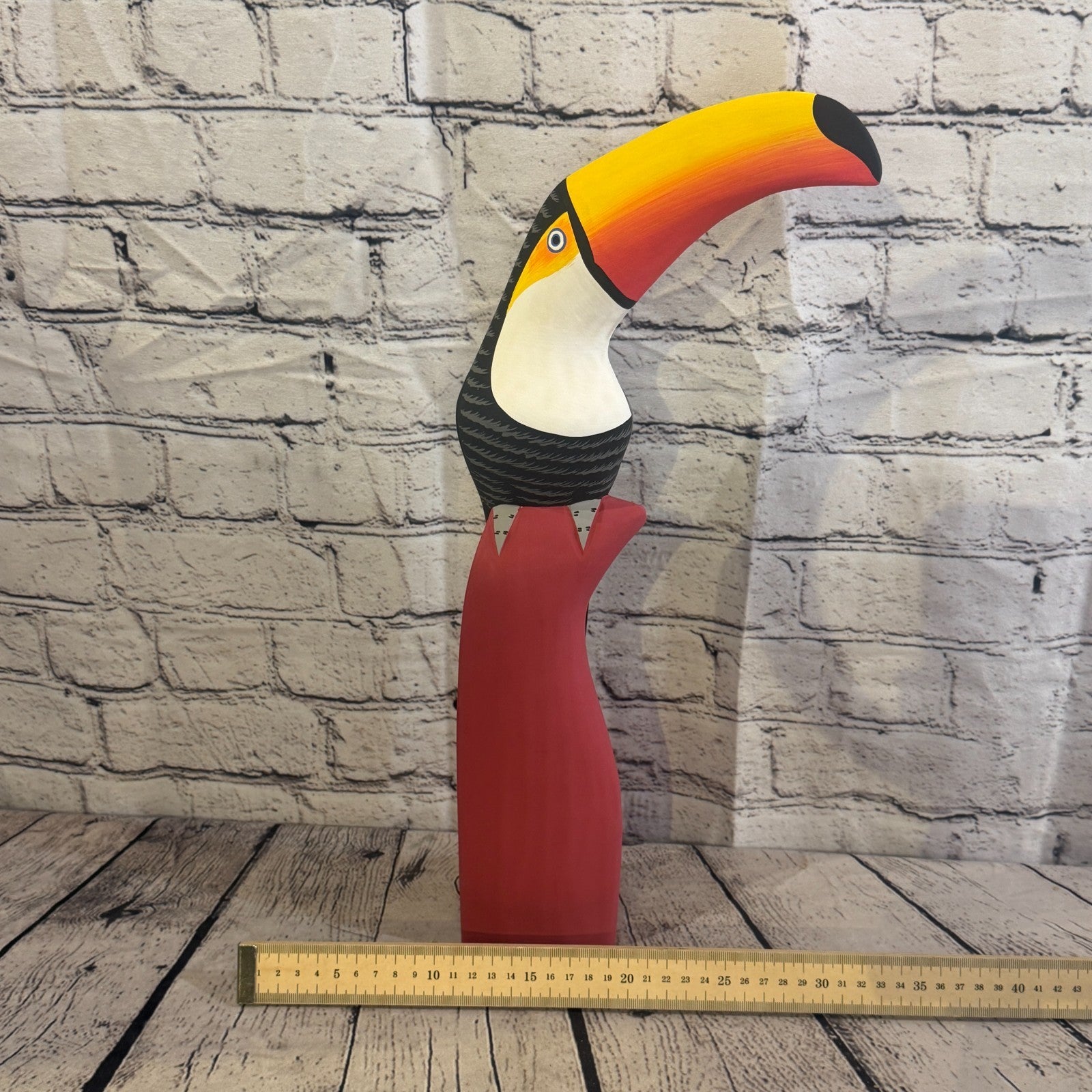 40cm Black White Toucan Bird Ornament Statue Fair Trade Hand Made Carved Wood6