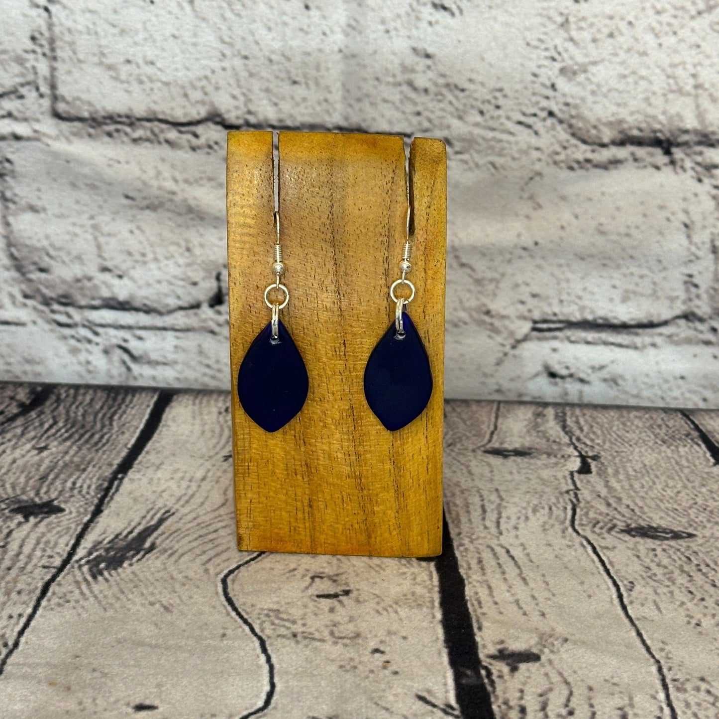 D Blue Recycled Teardrop Silver Plate Dangle Drop Earrings Handmade UK Jewellery0