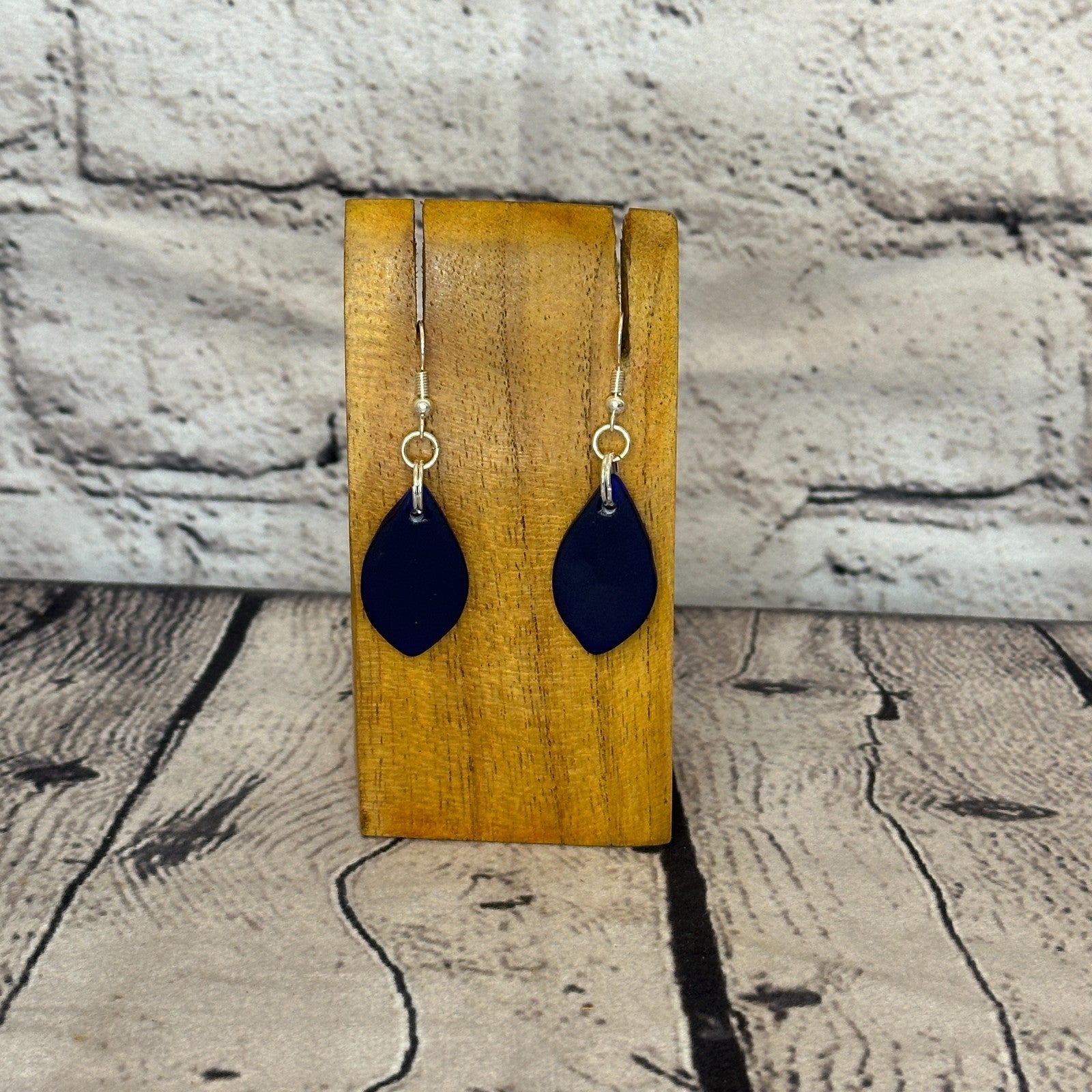 D Blue Recycled Teardrop Silver Plate Dangle Drop Earrings Handmade UK Jewellery0