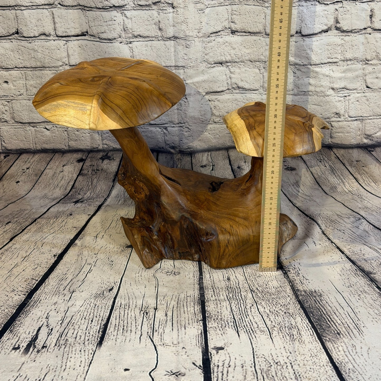 45cm x 35cm Double Wooden Mushroom Toadstool Sculpture Garden Teak Root Ornament5