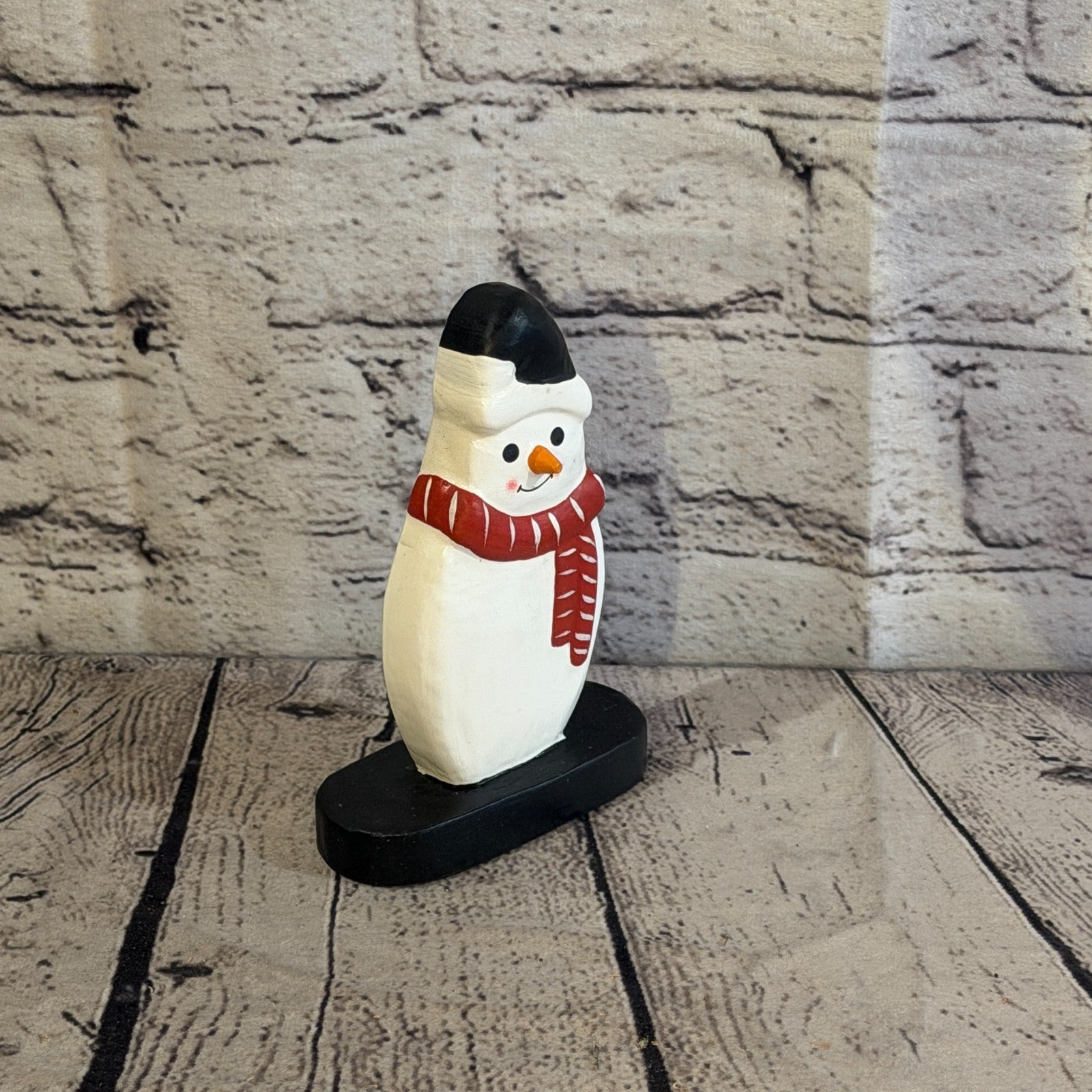 14cm x 10cm Black Flat Top Hat Snowman Handcrafted Wood Xmas Christmas Ornament2