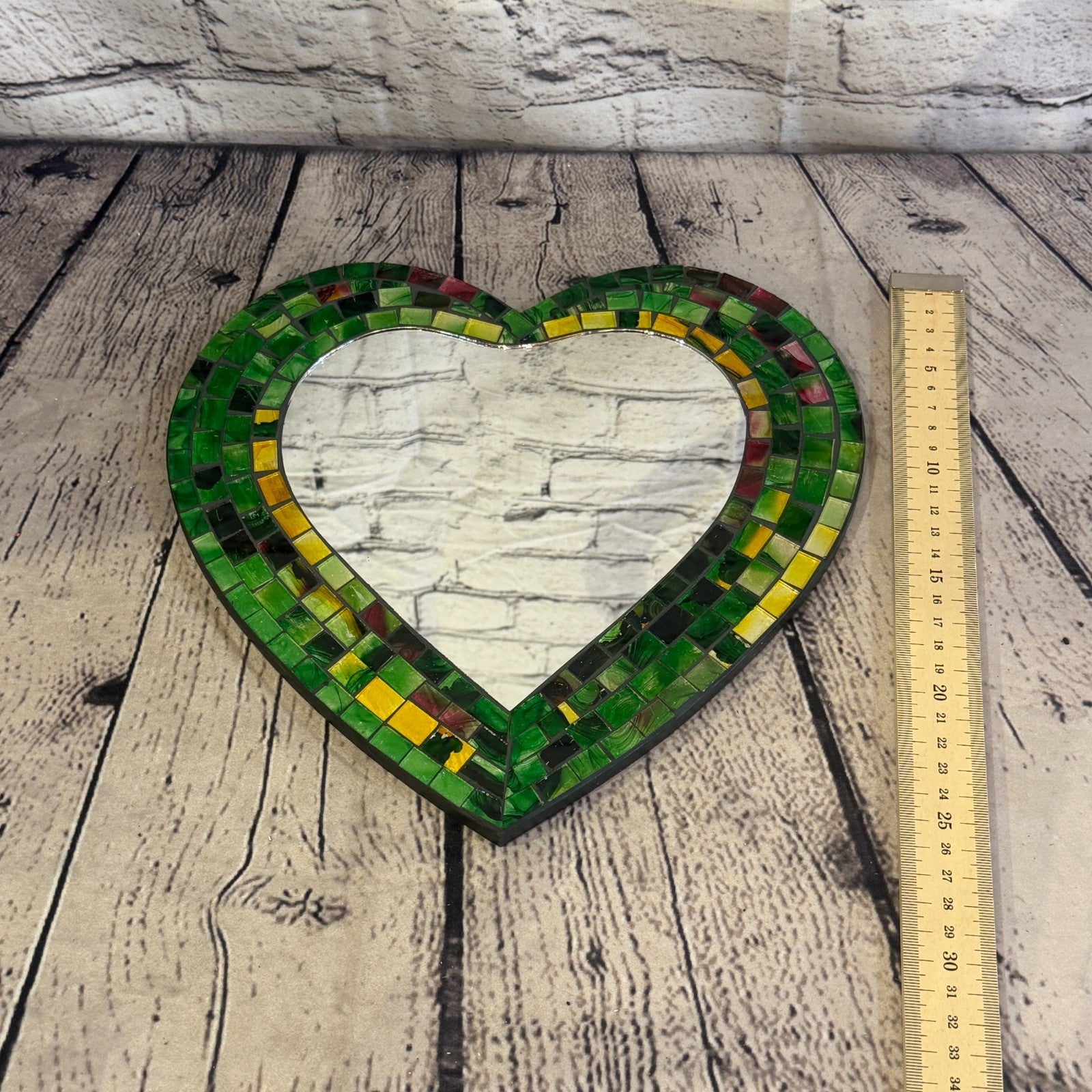 Green Heart Shape Mosaic Tile Wall Mirror 28cm x 25cm 10 Inches Handmade New5