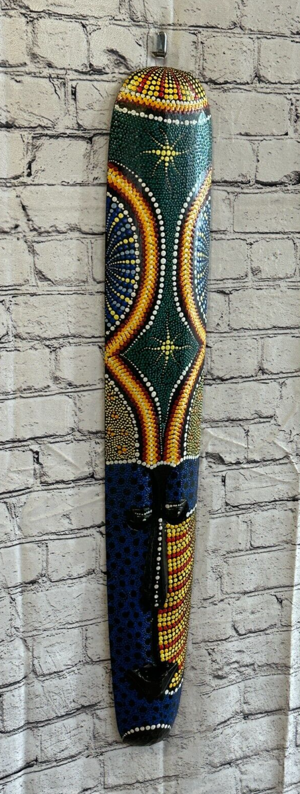 80cm Mask Carved Wooden Dot Painted Ethnic Tribal Tiki Wall Art Handmade No 60