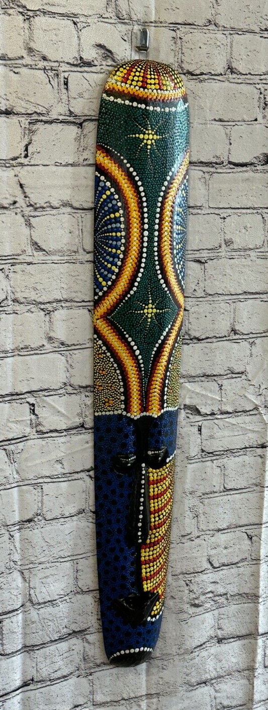 80cm Mask Carved Wooden Dot Painted Ethnic Tribal Tiki Wall Art Handmade No 60