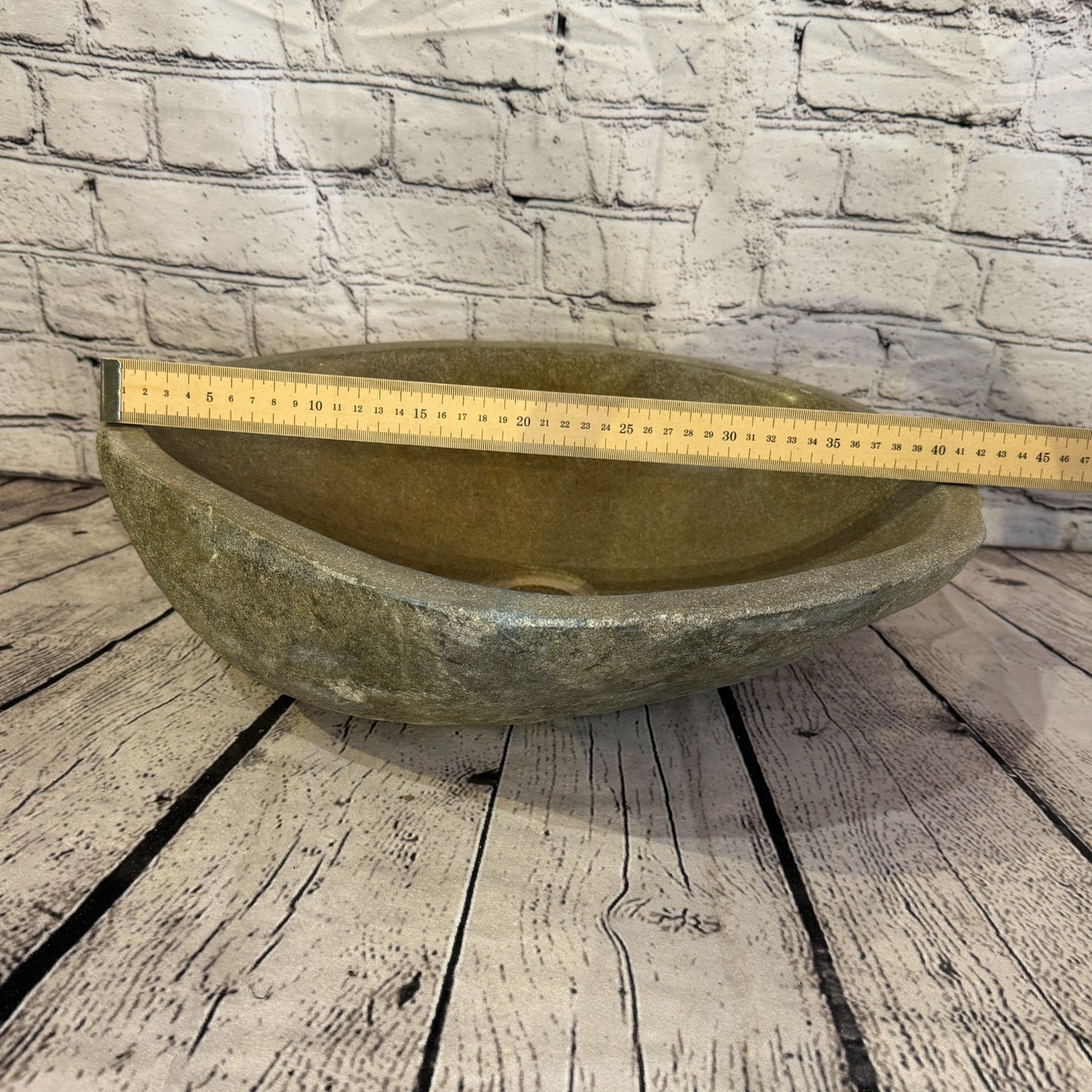 43cm x 35cm Wash Basin Bathroom Counter Top Washing River Stone Bowl Sink No 364