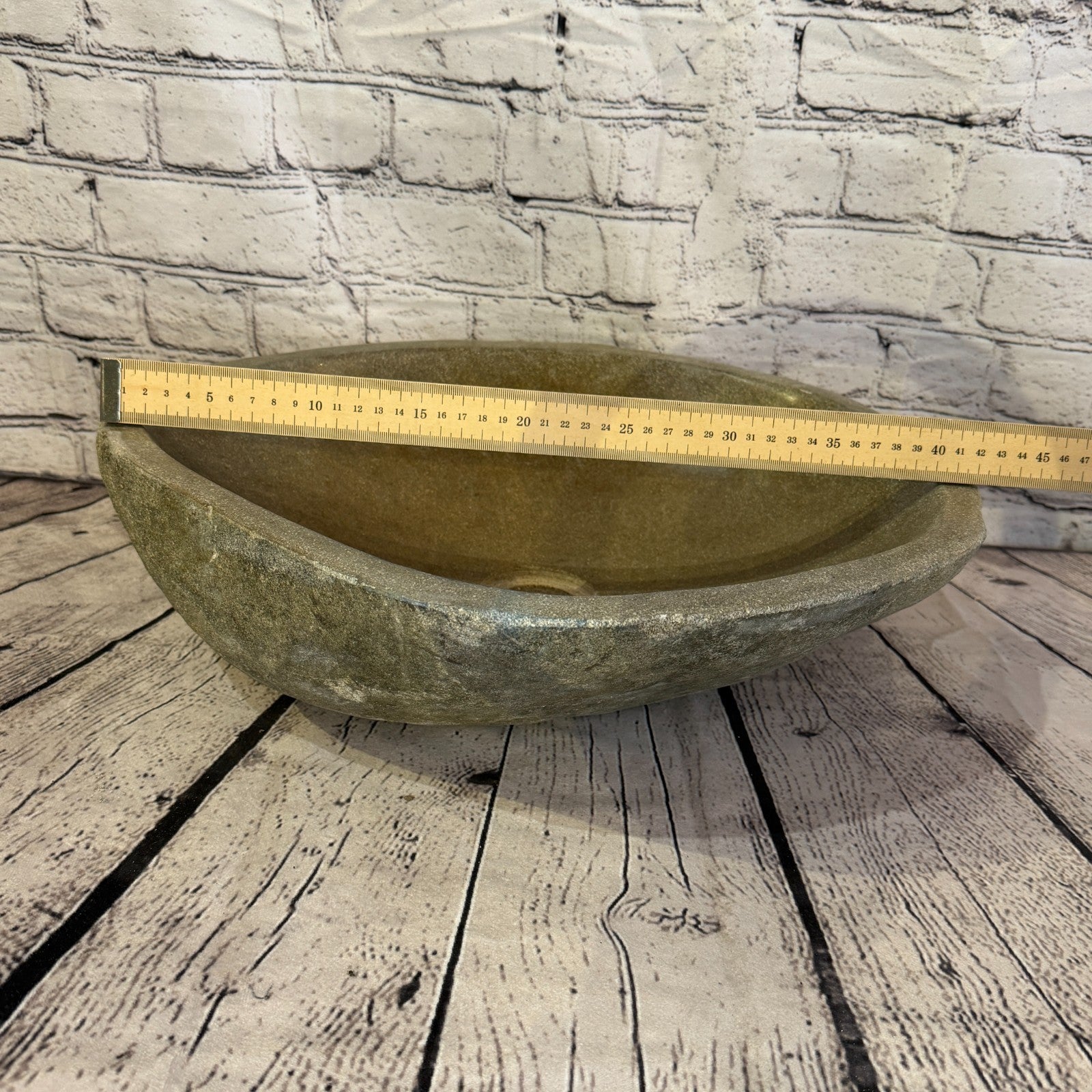 43cm x 35cm Wash Basin Bathroom Counter Top Washing River Stone Bowl Sink No 364
