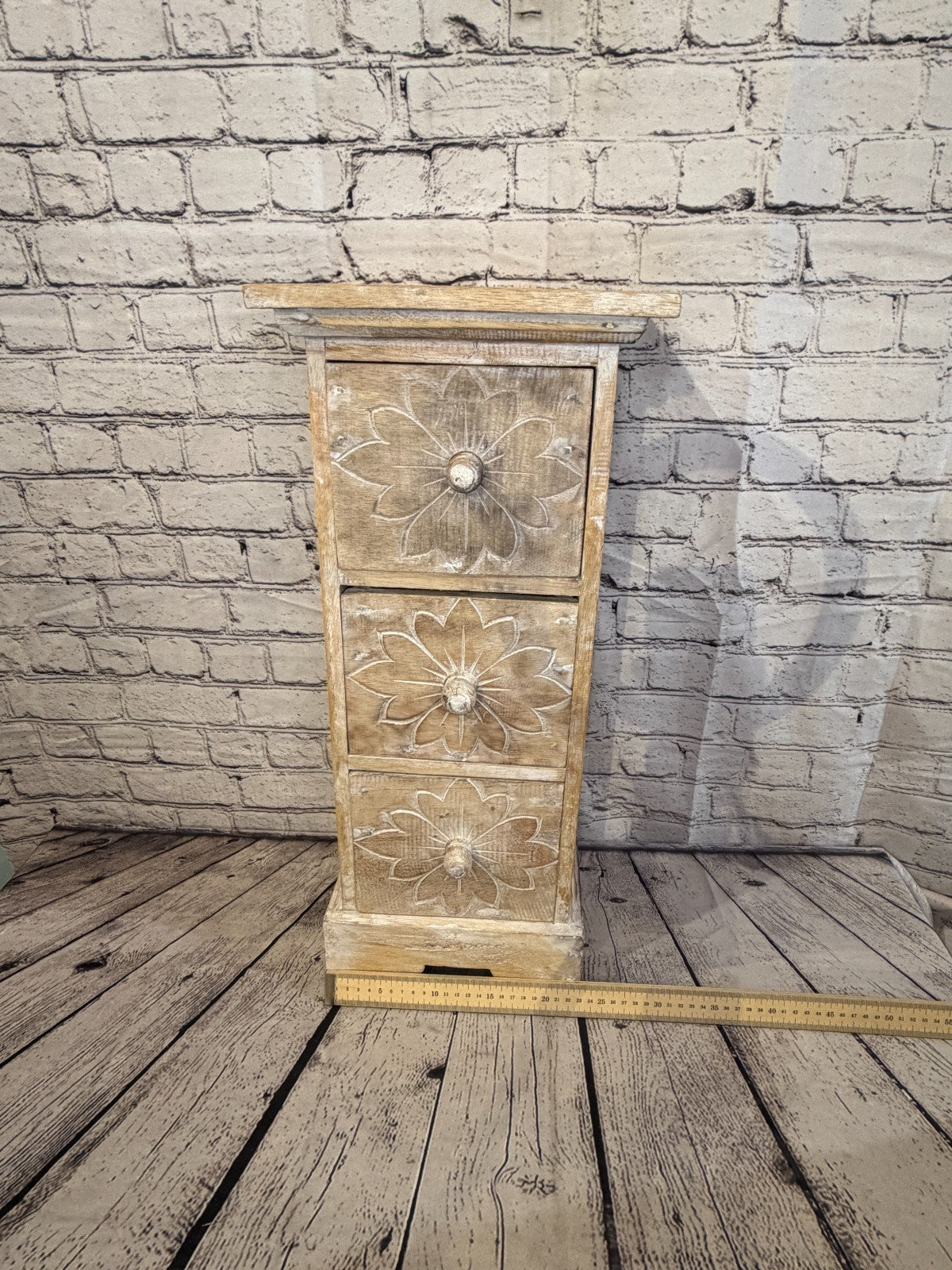 60cm x 25cm White 3 Draw Pillar Wooden Side Cabinet Living Storage Furniture7