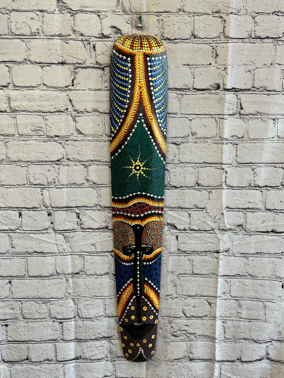 80cm Mask Carved Wooden Dot Painted Ethnic Tribal Tiki Wall Art Handmade No 12