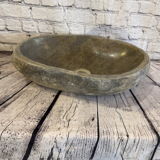 44cm x 35cm Wash Basin Bathroom Counter Top Washing River Stone Bowl Sink No 120