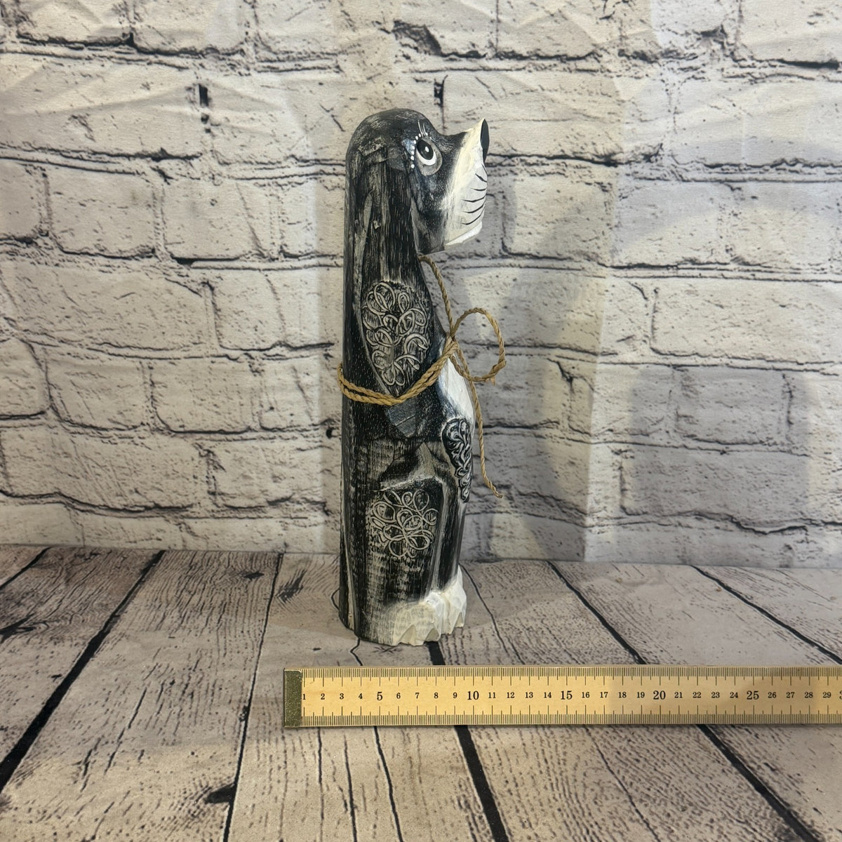 30cm Grey Wooden Shabby Dog Statue Ornament Fair Trade Handcarved7