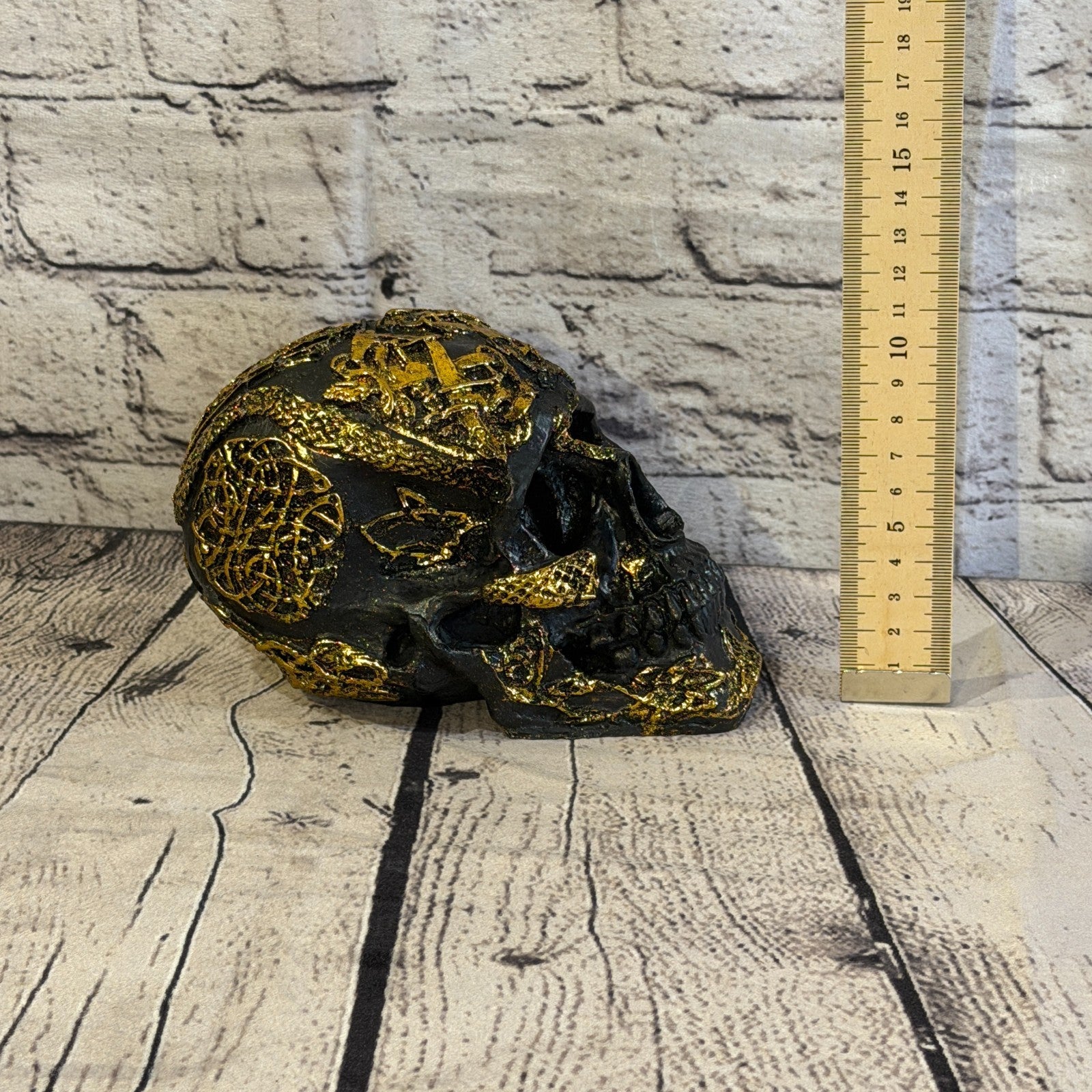Black Gold 15cm x 10cm Gothic Celtic Knot Skull Crucifix Statue Resin5