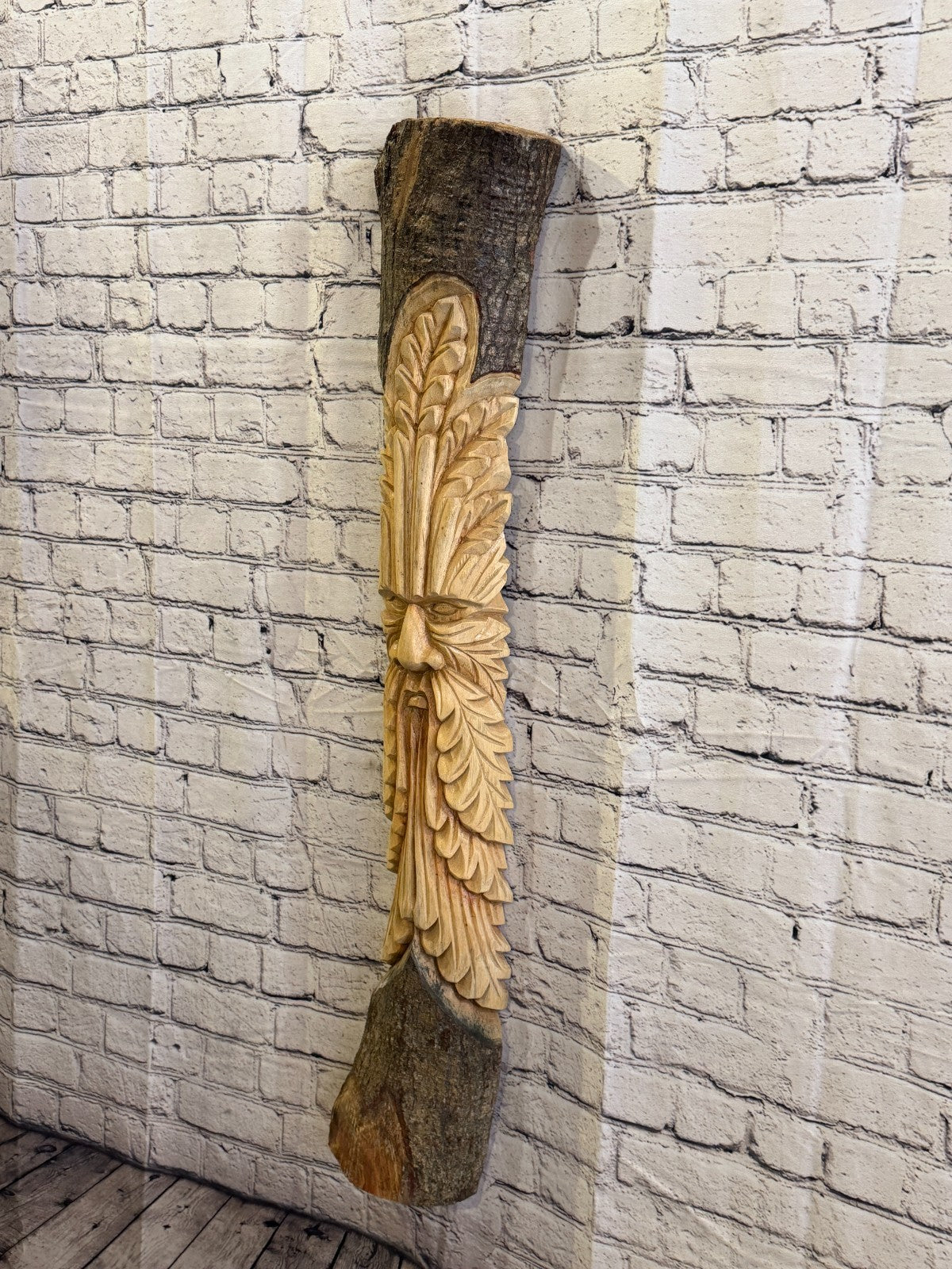 Green Man Of The Woods 100cm Hand Carved Wizard Tree Trunk Wood Fairtrade1