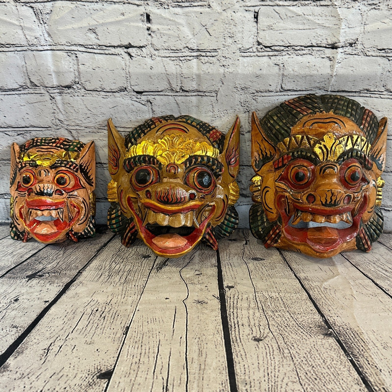 Small Wooden Natural Barong Wall Mask 15cm x 12cm Handmade And Fairtrade Hindu7