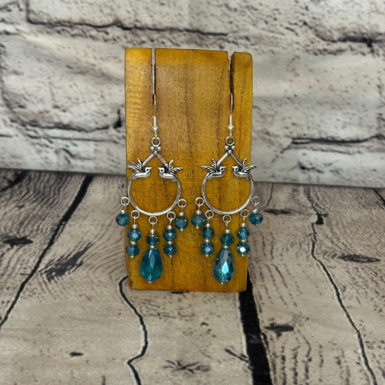 Light Blue Drop Crystal Bird Dangle Drop Earrings Handmade UK Jewellery0